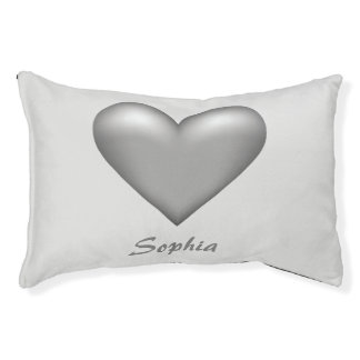 Silver Gray Color Heart &amp; Custom Pet Name Bed