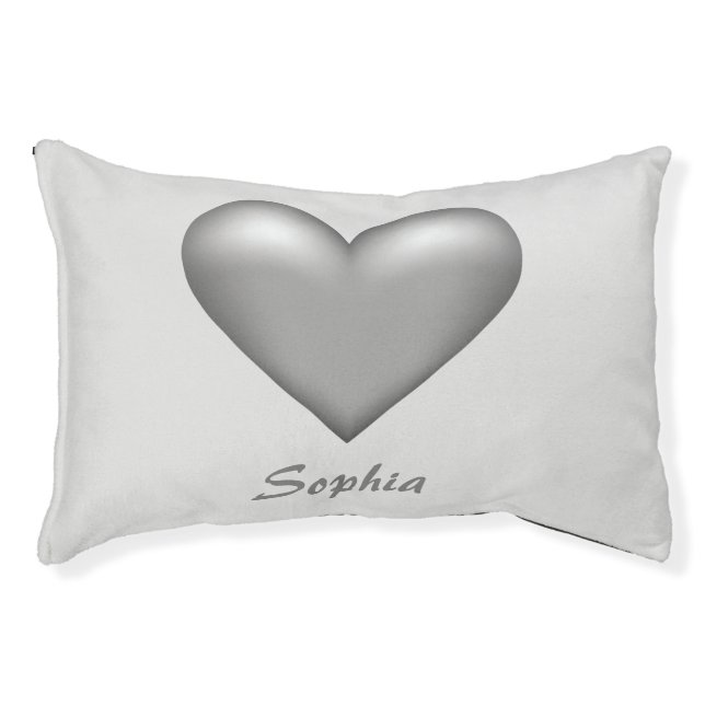 Silver Gray Color Heart & Custom Pet Name Bed (Front)