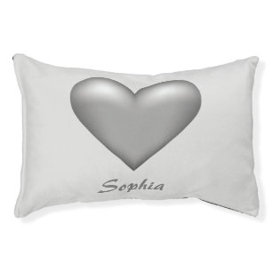 Silver Gray Color Heart & Custom Pet Name Pet Bed