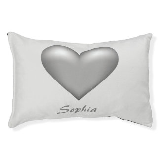 Silver Gray Color Heart &amp; Custom Pet Name Pet Bed