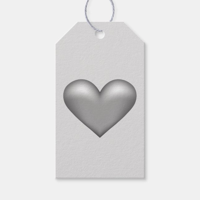 Silver Gray Color Heart Illustration Gift Tags (Front)