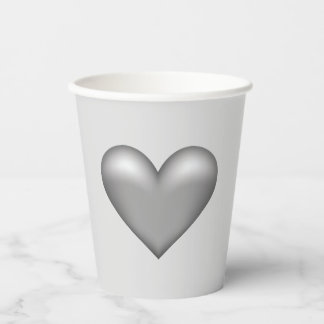 Silver Gray Color Heart Illustration Paper Cups