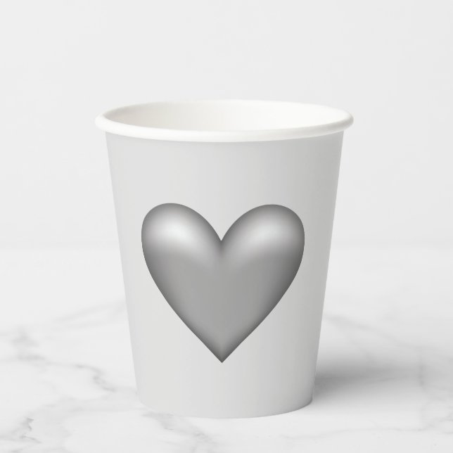 Silver Gray Color Heart Illustration Paper Cups (Front)