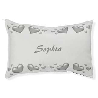 Silver Gray Color Hearts With Custom Pet Name Bed