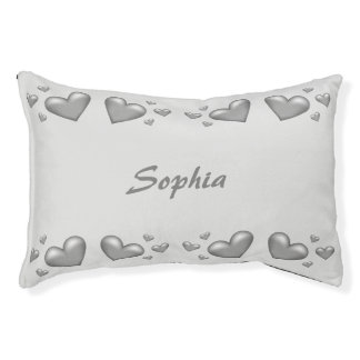 Silver Gray Color Hearts With Custom Pet Name Pet Bed