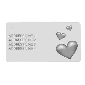 Silver Gray Color Hearts With Custom Text Label