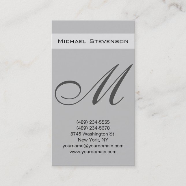 Silver Gray Color Script Monogram Business Card (Front)