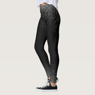 Silver Gray Confetti On Black Leggings