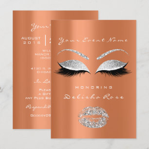 Silver Gray Coral Lips Glitter Bridal Sweet 16th Invitation