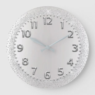 Silver Gray Crystals Glitter Arabic Numbers Large Clock
