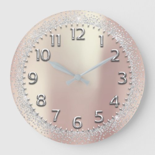 Silver Gray Crystals Glitter Arabic Numbers Rose Large Clock