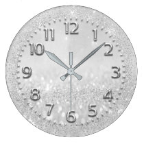 Silver Gray Crystals Glitter Spark Nimbers Metal Large Clock Silver Gray Crystals Glitter Spark Nimbers Metal Large Clock