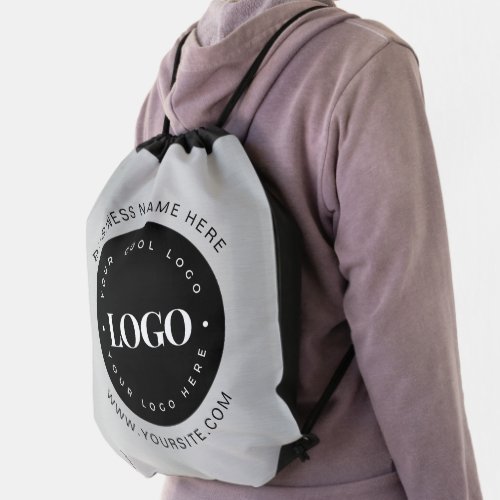 Silver Gray Custom Logo Text Company Business Drawstring Bag