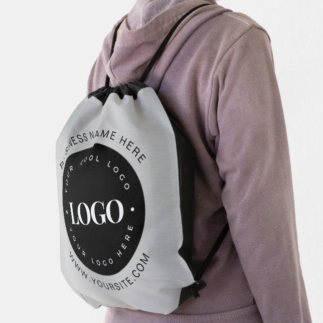 Silver Gray Custom Logo Text Company Business Drawstring Bag (Insitu)