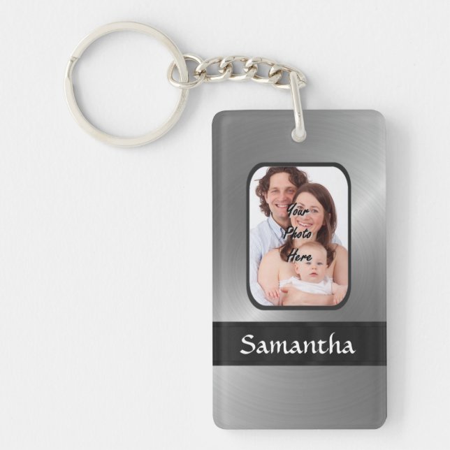 Silver gray custom photo keychain (Front)