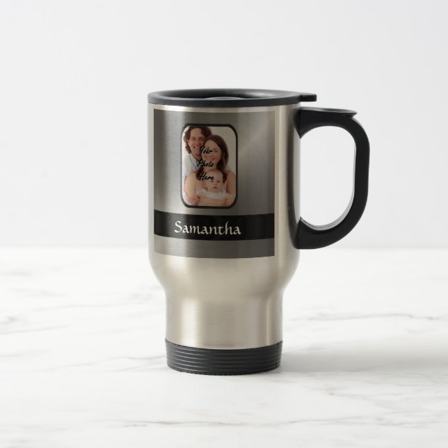 Silver gray custom photo travel mug (Right)