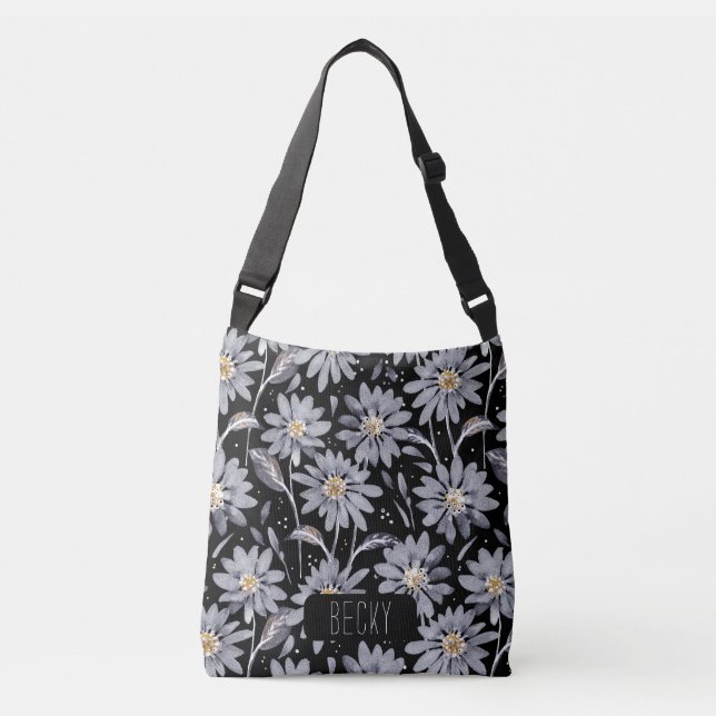 Silver Gray Daisies Personalized Tote Bag (Front)