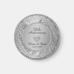 Silver Gray Damask 25th Anniversary Magnet