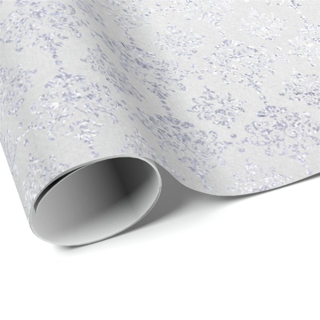 Silver Gray  Damask Metallic Shiny Monochromatic Wrapping Paper (Roll Corner)