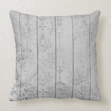 Silver Gray Damask Metallic Wood Cottage Home Throw Pillow Silver Gray Damask Metallic Wood Cottage Home Throw Pillow