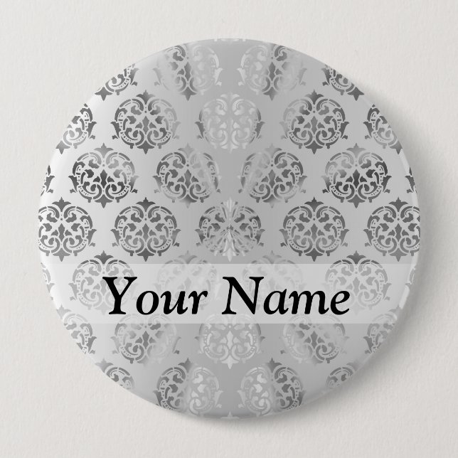 Silver gray damask pattern button (Front)