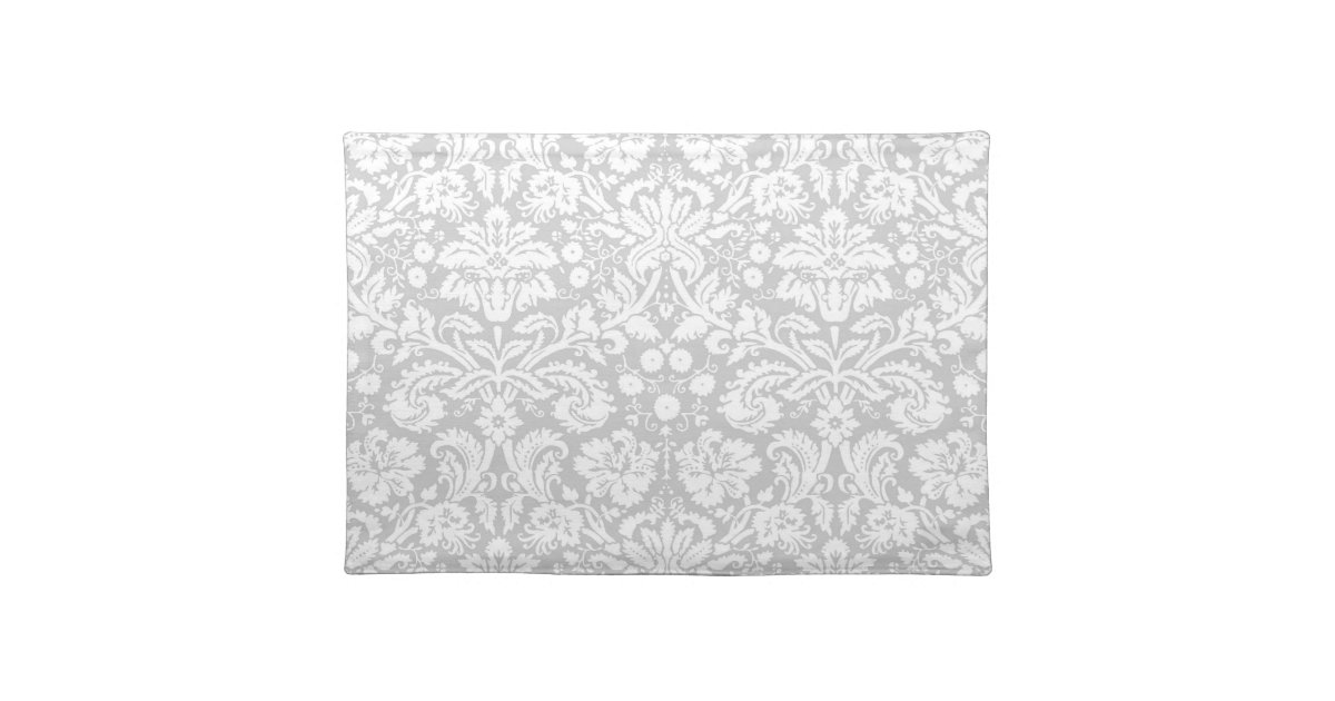 Silver gray damask pattern cloth placemat Zazzle