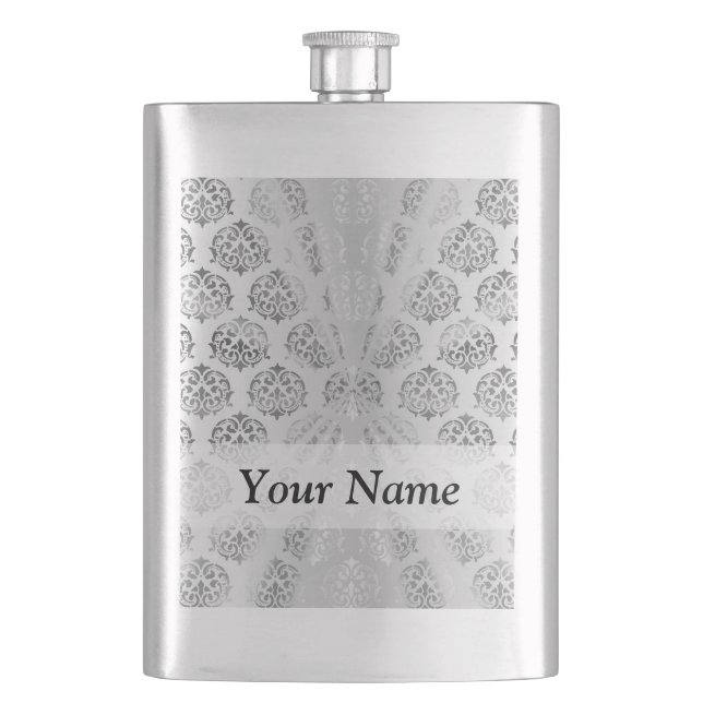 Silver gray damask pattern flask (Front)
