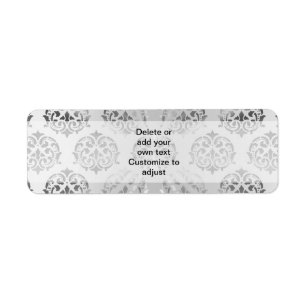Silver gray damask pattern label
