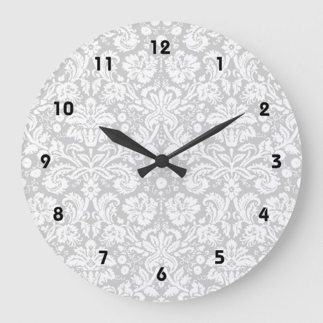 Silver gray damask pattern large clock (Front)