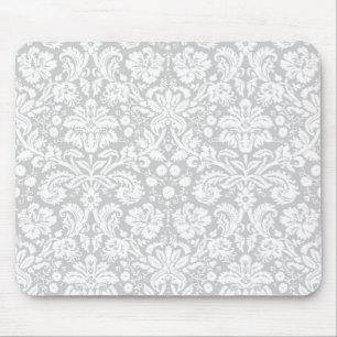 Silver gray damask pattern mouse pad