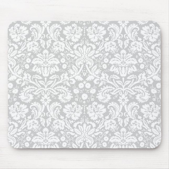 Silver gray damask pattern mouse pad (Front)