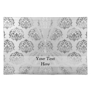 Silver gray damask pattern placemat