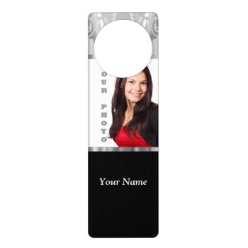 Silver Gray Damask Photo Template Door Hanger by photogiftz at Zazzle