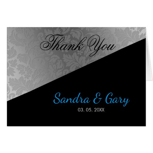 Silver Gray Damask- Thank You Cards (Front Horizontal)