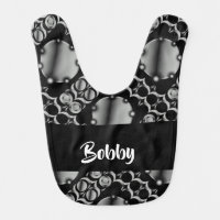 Silver gray decorative metal print baby bib