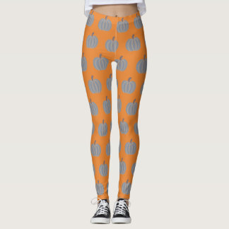 Silver Gray Decorative Pumpkins on Orange Leggings