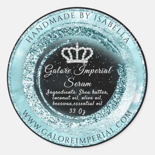 Silver Gray Diamond Crown Frame Glitter Black Blue Classic Round Sticker