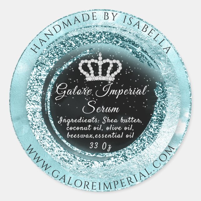 Silver Gray Diamond Crown Frame Glitter Black Blue Classic Round Sticker (Front)