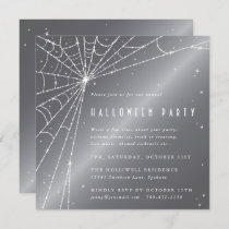 Silver-Gray Diamond Spider Web Halloween Party Invitation