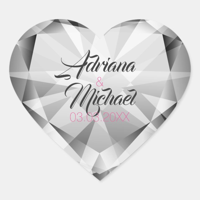 Silver Gray Diamonds- Save The Date Heart Sticker (Front)