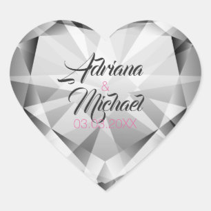 Silver Gray Diamonds- Save The Date Heart Sticker