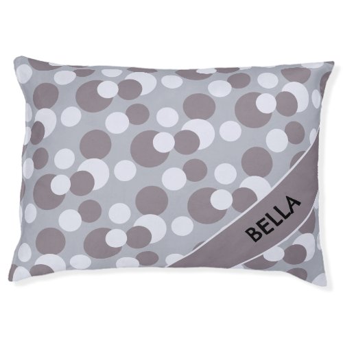 Silver_Gray Dots Pattern Personalized Name Dog Pet Bed