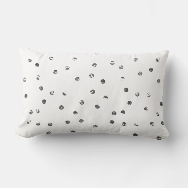 Silver Gray Dots White Stripes Lines Minimalism Lumbar Pillow (Front)