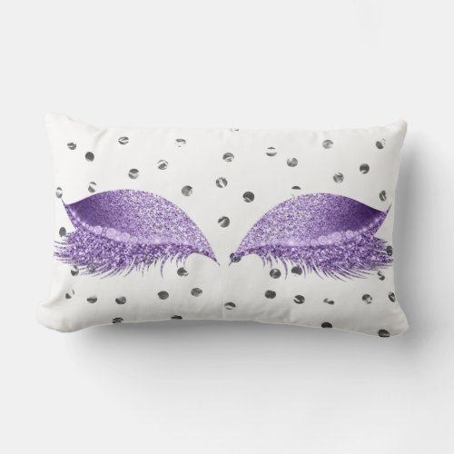 Silver Gray Dots White Violet Lashes Eyes Glitter Lumbar Pillow