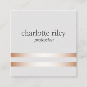 Silver Gray Double Rose Gold Stripes Stylish Square Business Card