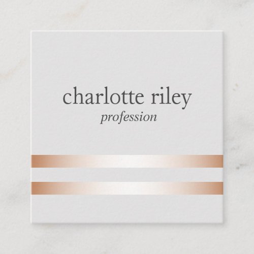 Silver Gray  Double Rose Gold Stripes Stylish  Square Business Card