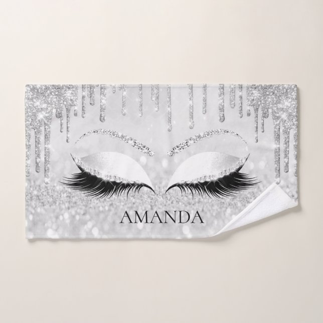 Silver Gray Drips Eyelashes Makeup Artist Princes Hand Towel (Hand Towel)