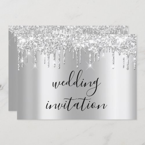 Silver Gray Drips Grey Black Spark Wedding Invitation