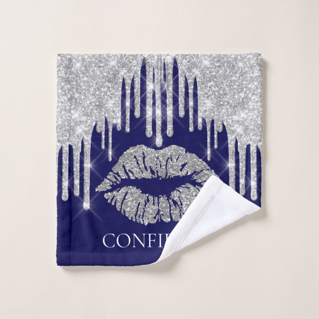 Silver Gray Drips Kiss Lip Makeup Artist Confident Wash Cloth (Wash Cloth)