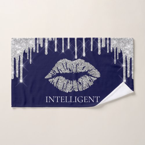 Silver Gray Drips Kiss Lips Makeup Intelligent Hand Towel